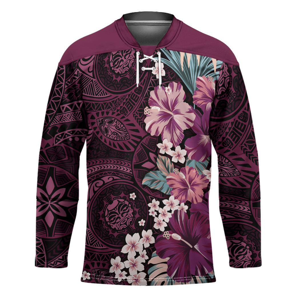 Poni Mama Hawai'i Hibiscus Hockey Jersey Polynesian Tribal Tattoo Pattern Floral Elements LT9 Unisex Pink - Polynesian Pride