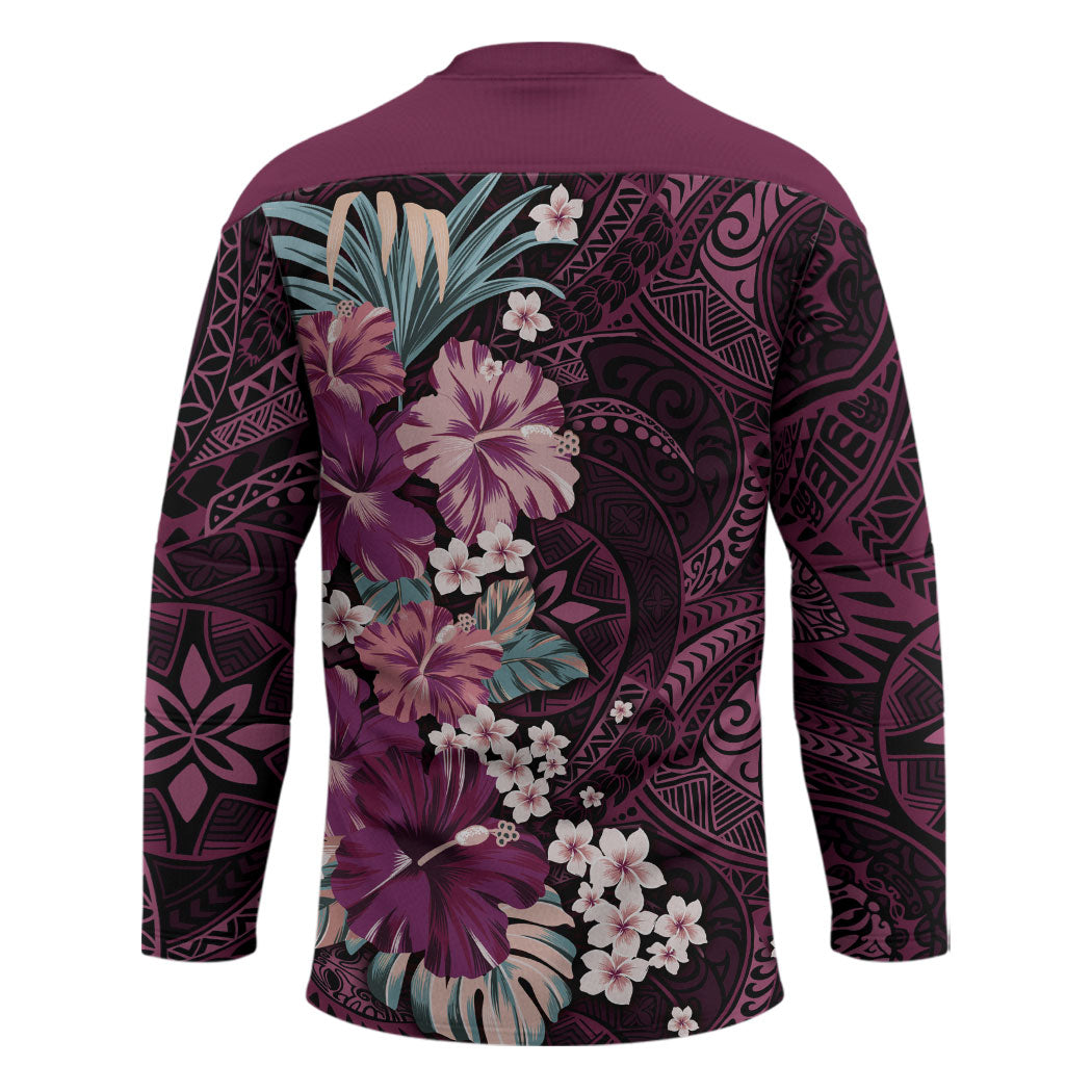 Poni Mama Hawai'i Hibiscus Hockey Jersey Polynesian Tribal Tattoo Pattern Floral Elements LT9 - Polynesian Pride