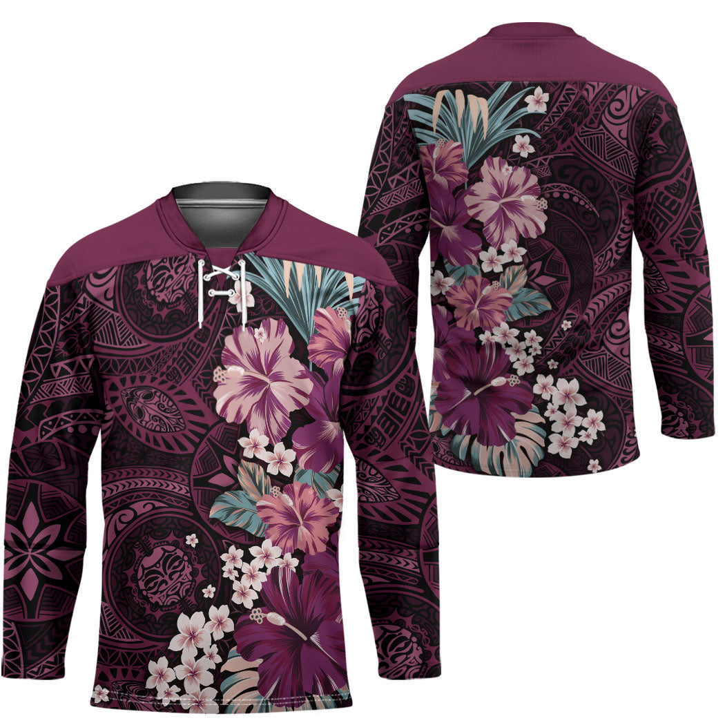 Poni Mama Hawai'i Hibiscus Hockey Jersey Polynesian Tribal Tattoo Pattern Floral Elements LT9 - Polynesian Pride