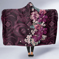 Poni Mama Hawai'i Hibiscus Hooded Blanket Polynesian Tribal Tattoo Pattern Floral Elements LT9 One Size Pink - Polynesian Pride