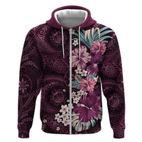 Poni Mama Hawai'i Hibiscus Hoodie Polynesian Tribal Tattoo Pattern Floral Elements LT9 Zip Hoodie Pink - Polynesian Pride