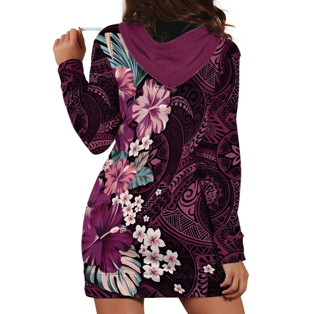 Poni Mama Hawai'i Hibiscus Hoodie Dress Polynesian Tribal Tattoo Pattern Floral Elements LT9 - Polynesian Pride