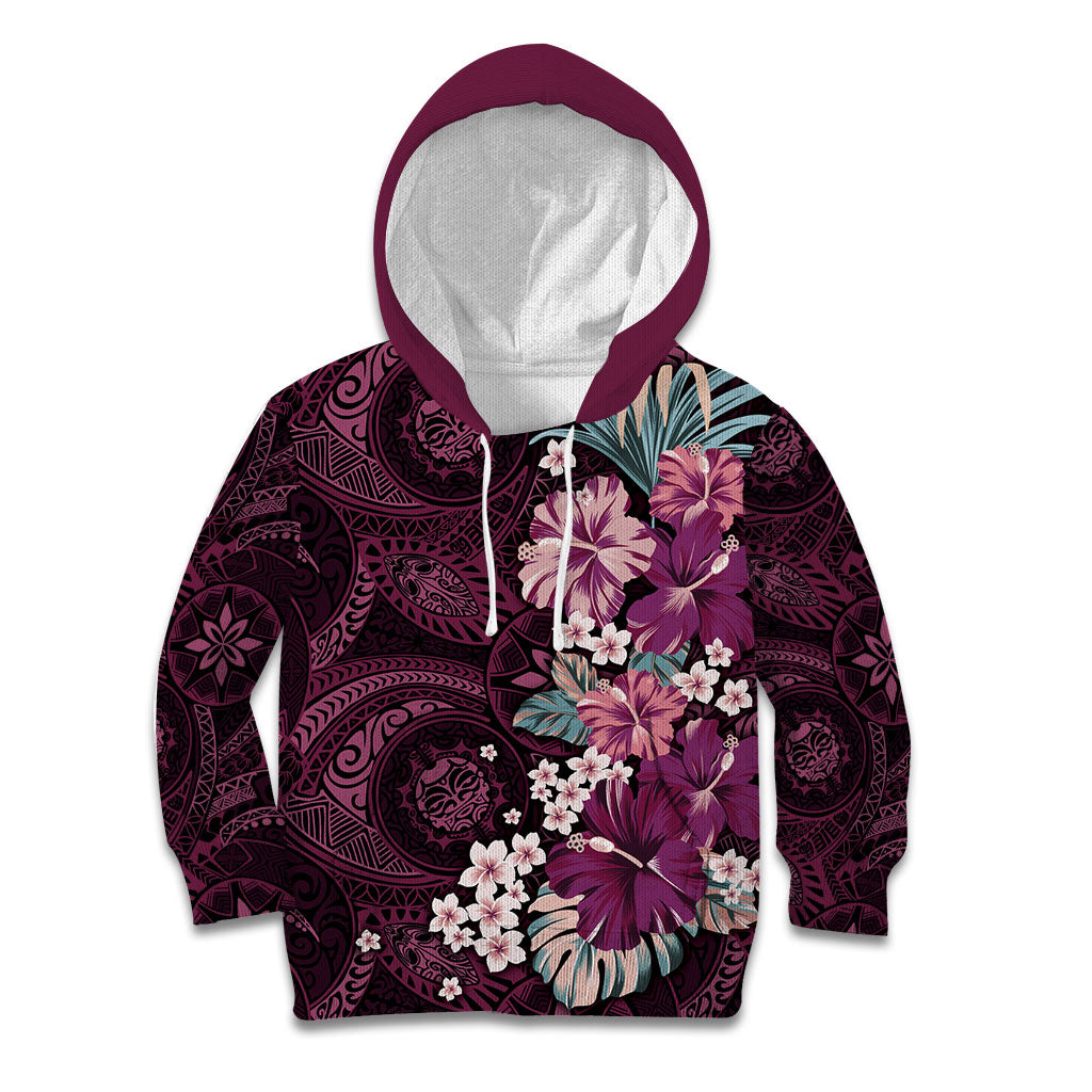 Poni Mama Hawai'i Hibiscus Kid Hoodie Polynesian Tribal Tattoo Pattern Floral Elements LT9 Hoodie Pink - Polynesian Pride
