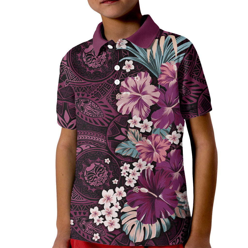 Poni Mama Hawai'i Hibiscus Kid Polo Shirt Polynesian Tribal Tattoo Pattern Floral Elements LT9 Kid Pink - Polynesian Pride