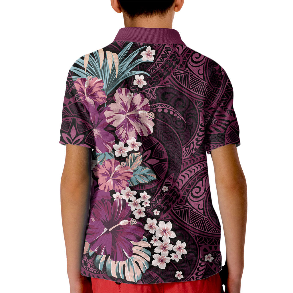 Poni Mama Hawai'i Hibiscus Kid Polo Shirt Polynesian Tribal Tattoo Pattern Floral Elements LT9 - Polynesian Pride