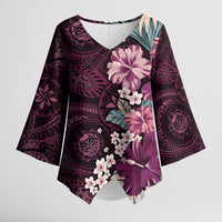 Poni Mama Hawai'i Hibiscus Kimono Sleeve Blouse Polynesian Tribal Tattoo Pattern Floral Elements LT9 Female Pink - Polynesian Pride