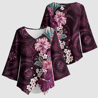 Poni Mama Hawai'i Hibiscus Kimono Sleeve Blouse Polynesian Tribal Tattoo Pattern Floral Elements LT9 - Polynesian Pride
