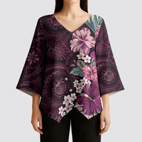 Poni Mama Hawai'i Hibiscus Kimono Sleeve Blouse Polynesian Tribal Tattoo Pattern Floral Elements LT9 - Polynesian Pride