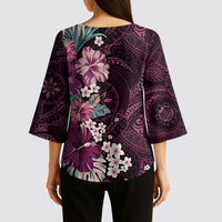 Poni Mama Hawai'i Hibiscus Kimono Sleeve Blouse Polynesian Tribal Tattoo Pattern Floral Elements LT9 - Polynesian Pride