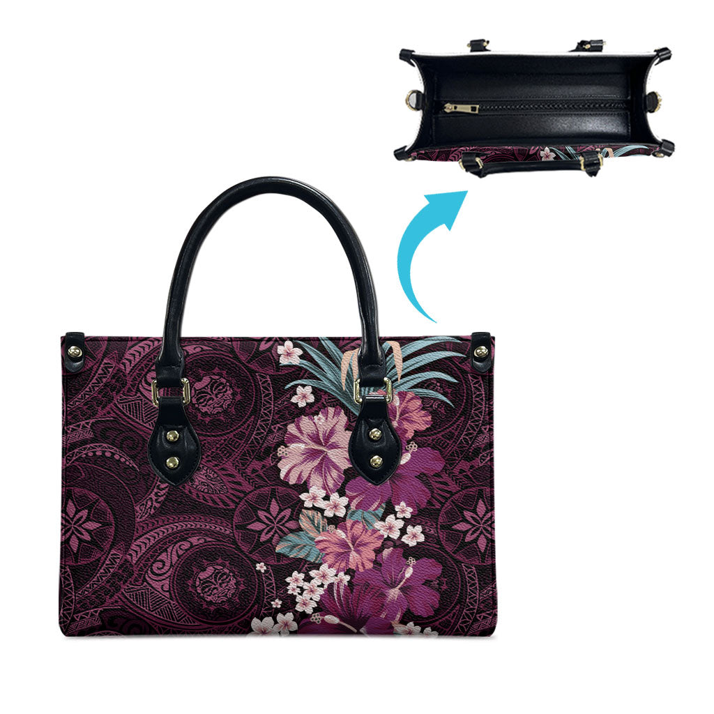 Poni Mama Hawai'i Hibiscus Leather Bag Polynesian Tribal Tattoo Pattern Floral Elements LT9 - Polynesian Pride