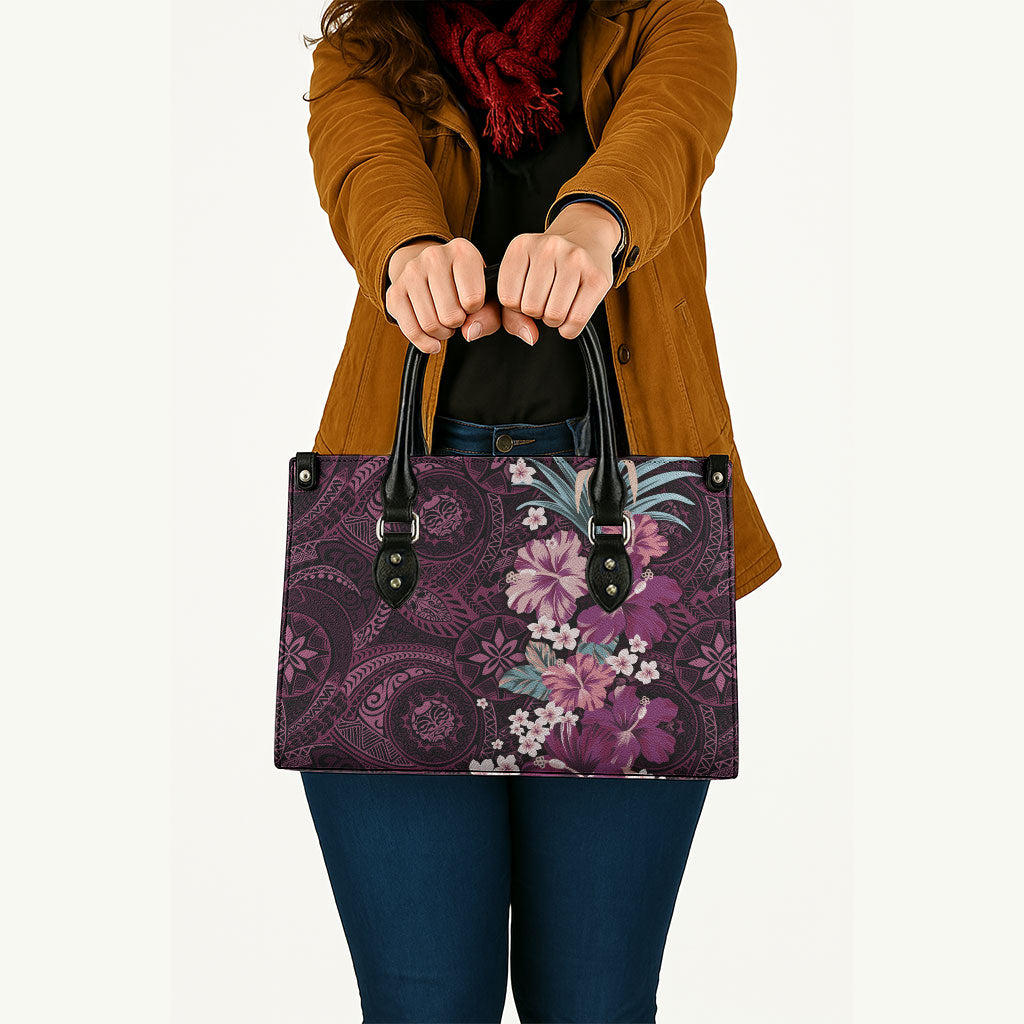 Poni Mama Hawai'i Hibiscus Leather Bag Polynesian Tribal Tattoo Pattern Floral Elements LT9 - Polynesian Pride