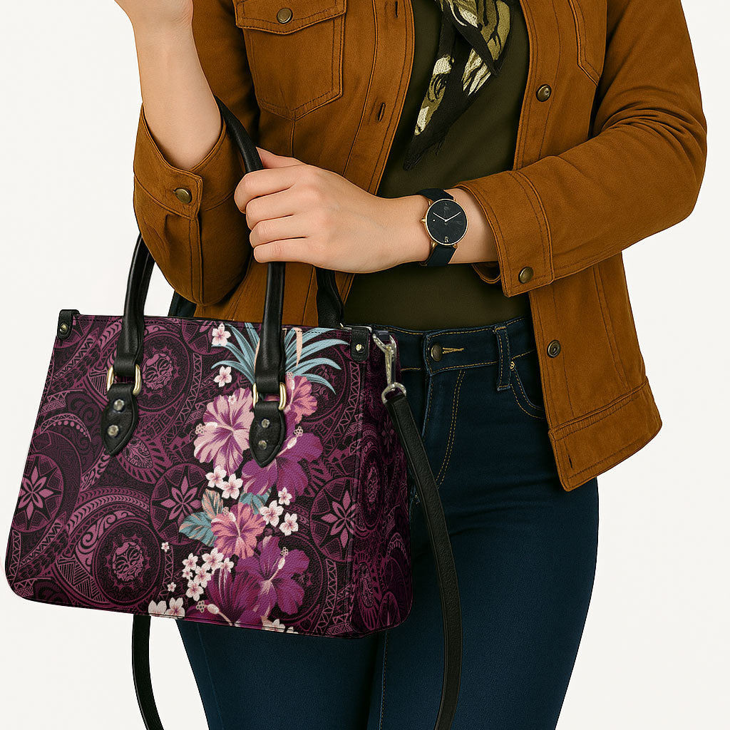Poni Mama Hawai'i Hibiscus Leather Bag Polynesian Tribal Tattoo Pattern Floral Elements LT9 - Polynesian Pride