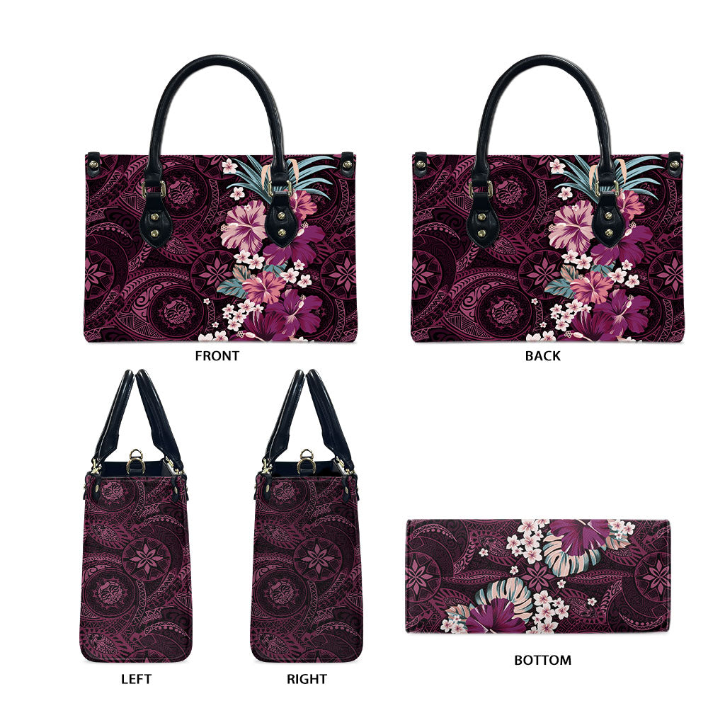 Poni Mama Hawai'i Hibiscus Leather Bag Polynesian Tribal Tattoo Pattern Floral Elements LT9 - Polynesian Pride