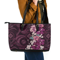 Poni Mama Hawai'i Hibiscus Leather Tote Bag Polynesian Tribal Tattoo Pattern Floral Elements LT9 - Polynesian Pride