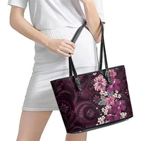 Poni Mama Hawai'i Hibiscus Leather Tote Bag Polynesian Tribal Tattoo Pattern Floral Elements LT9 - Polynesian Pride