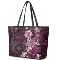 Poni Mama Hawai'i Hibiscus Leather Tote Bag Polynesian Tribal Tattoo Pattern Floral Elements LT9 - Polynesian Pride