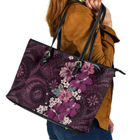Poni Mama Hawai'i Hibiscus Leather Tote Bag Polynesian Tribal Tattoo Pattern Floral Elements LT9 - Polynesian Pride