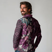 Poni Mama Hawai'i Hibiscus Long Sleeve Polo Shirt Polynesian Tribal Tattoo Pattern Floral Elements LT9 - Polynesian Pride