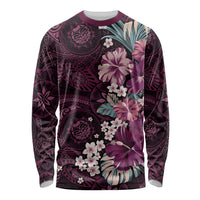 Poni Mama Hawai'i Hibiscus Long Sleeve Shirt Polynesian Tribal Tattoo Pattern Floral Elements LT9 Unisex Pink - Polynesian Pride