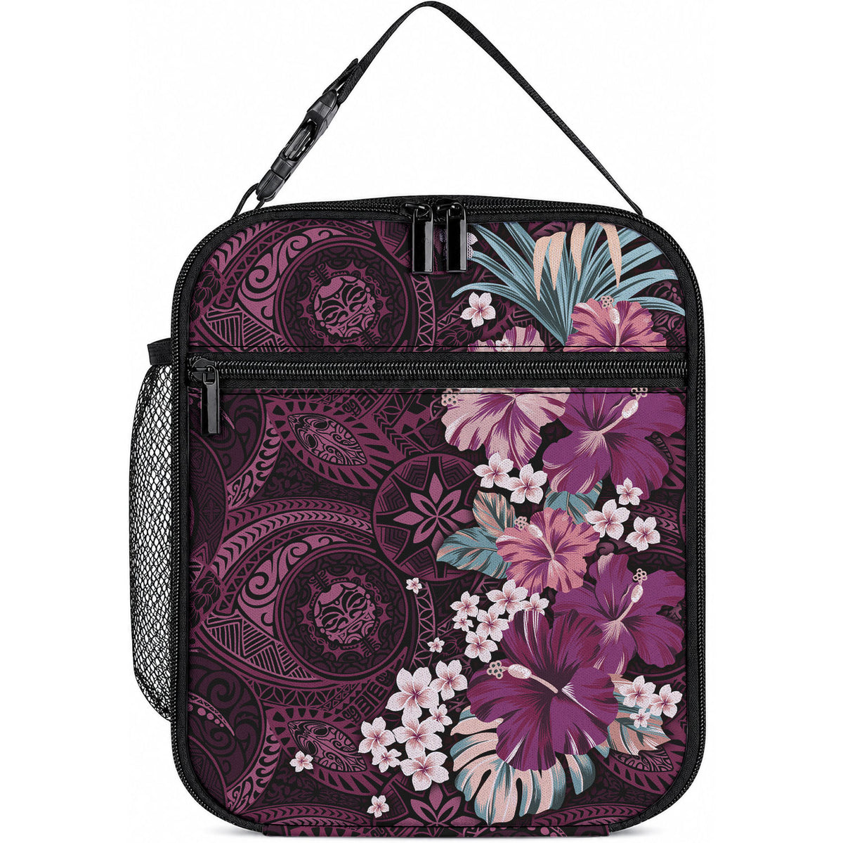 Poni Mama Hawai'i Hibiscus Lunch Bag Polynesian Tribal Tattoo Pattern Floral Elements LT9 10.2 × 8.3 × 4.3 inch Pink - Polynesian Pride