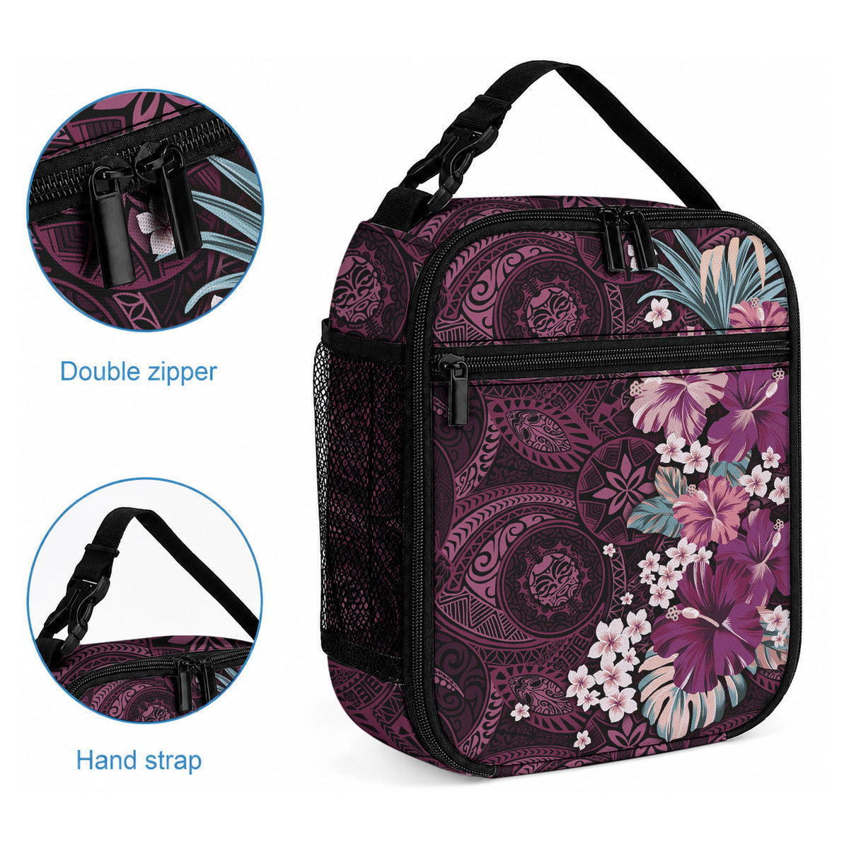 Poni Mama Hawai'i Hibiscus Lunch Bag Polynesian Tribal Tattoo Pattern Floral Elements LT9 - Polynesian Pride
