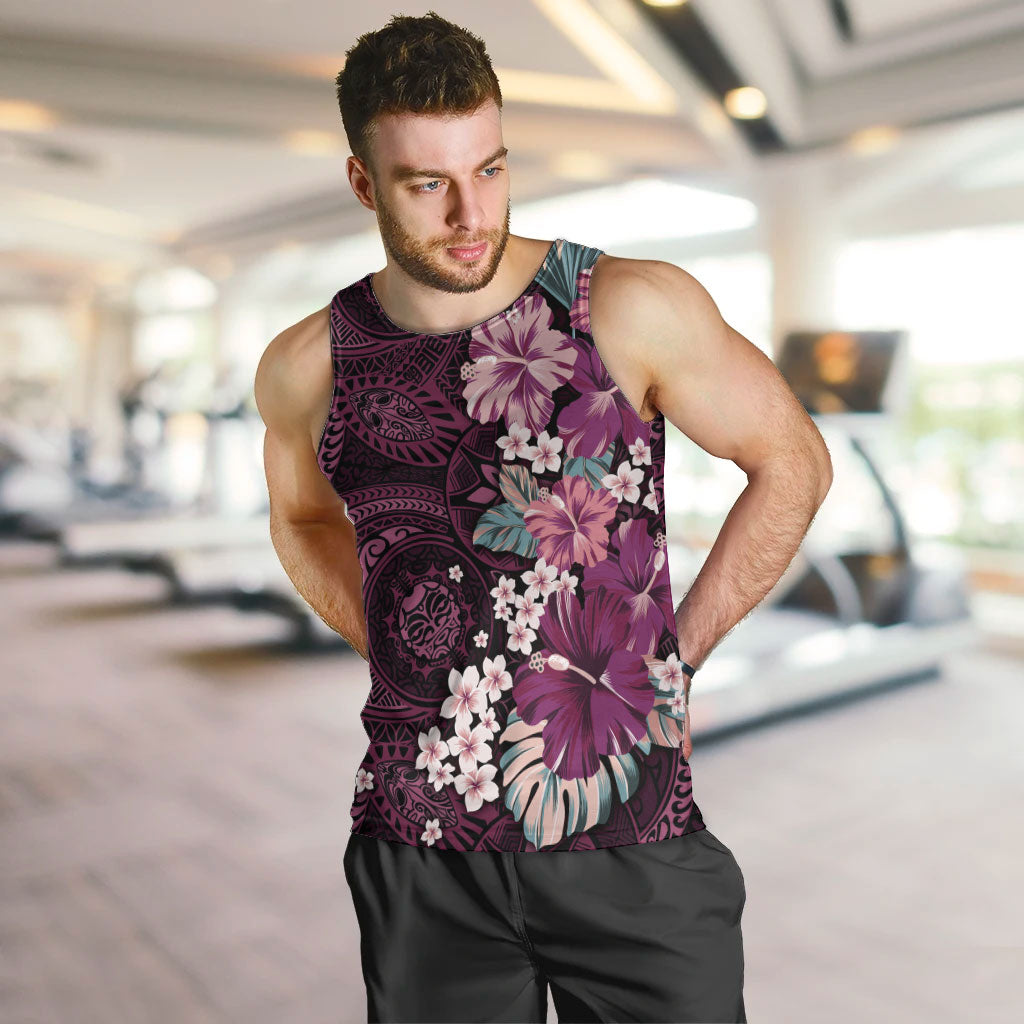 Poni Mama Hawai'i Hibiscus Men Tank Top Polynesian Tribal Tattoo Pattern Floral Elements LT9 Pink - Polynesian Pride