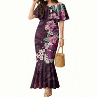 Poni Mama Hawai'i Hibiscus Mermaid Dress Polynesian Tribal Tattoo Pattern Floral Elements LT9 Women Pink - Polynesian Pride