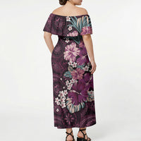 Poni Mama Hawai'i Hibiscus Off Shoulder Maxi Dress Polynesian Tribal Tattoo Pattern Floral Elements LT9 - Polynesian Pride