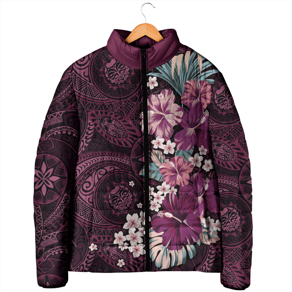 Poni Mama Hawai'i Hibiscus Padded Jacket Polynesian Tribal Tattoo Pattern Floral Elements LT9 - Polynesian Pride