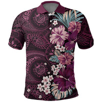 Poni Mama Hawai'i Hibiscus Polo Shirt Polynesian Tribal Tattoo Pattern Floral Elements LT9 Pink - Polynesian Pride