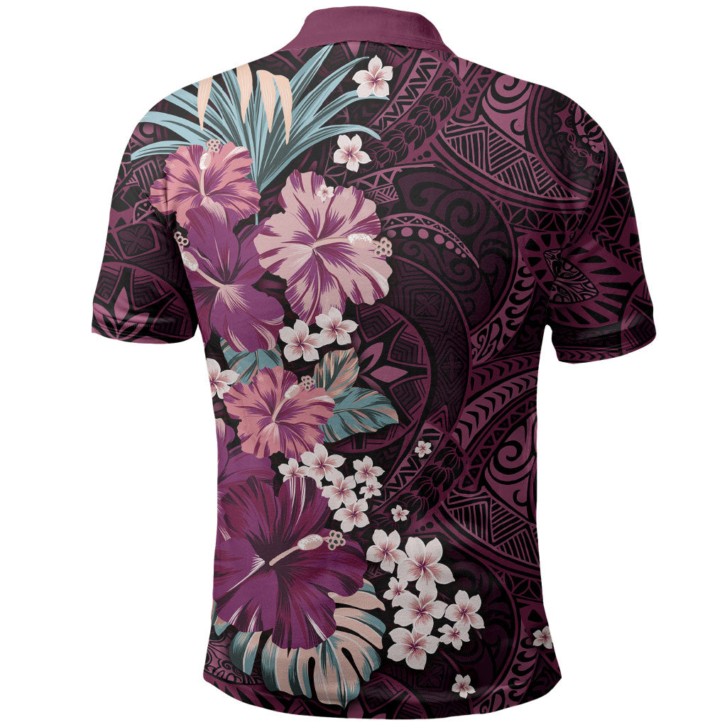 Poni Mama Hawai'i Hibiscus Polo Shirt Polynesian Tribal Tattoo Pattern Floral Elements LT9 - Polynesian Pride