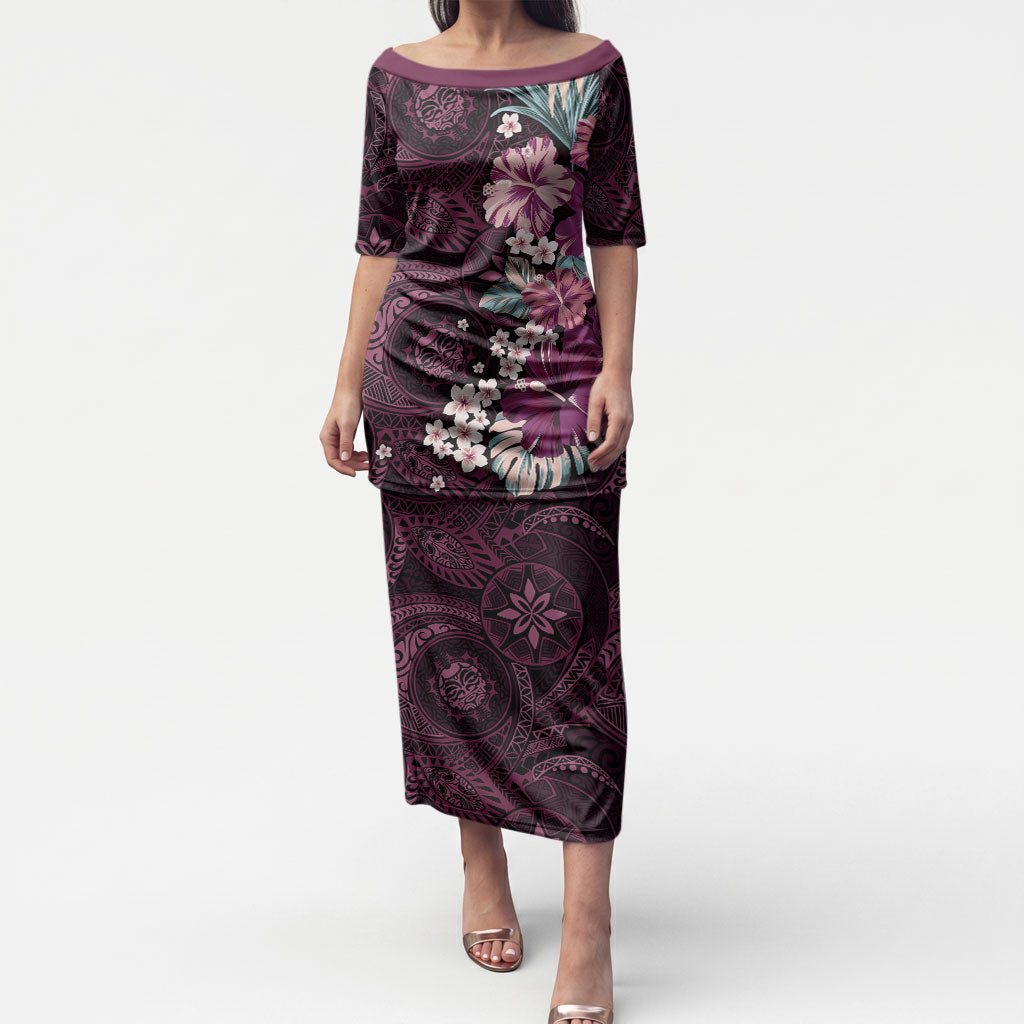 Poni Mama Hawai'i Hibiscus Puletasi Polynesian Tribal Tattoo Pattern Floral Elements LT9 Long Dress Pink - Polynesian Pride