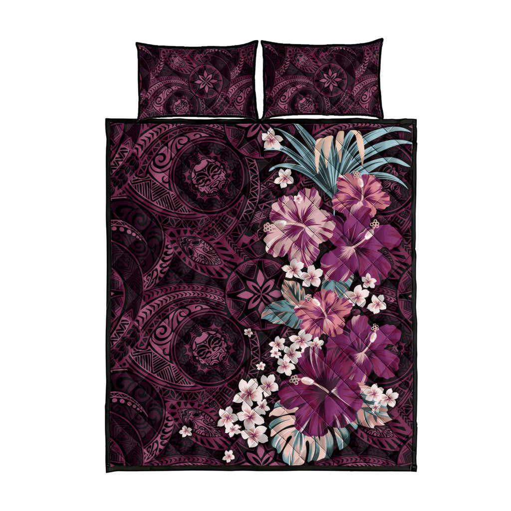 Poni Mama Hawai'i Hibiscus Quilt Bed Set Polynesian Tribal Tattoo Pattern Floral Elements LT9 - Polynesian Pride