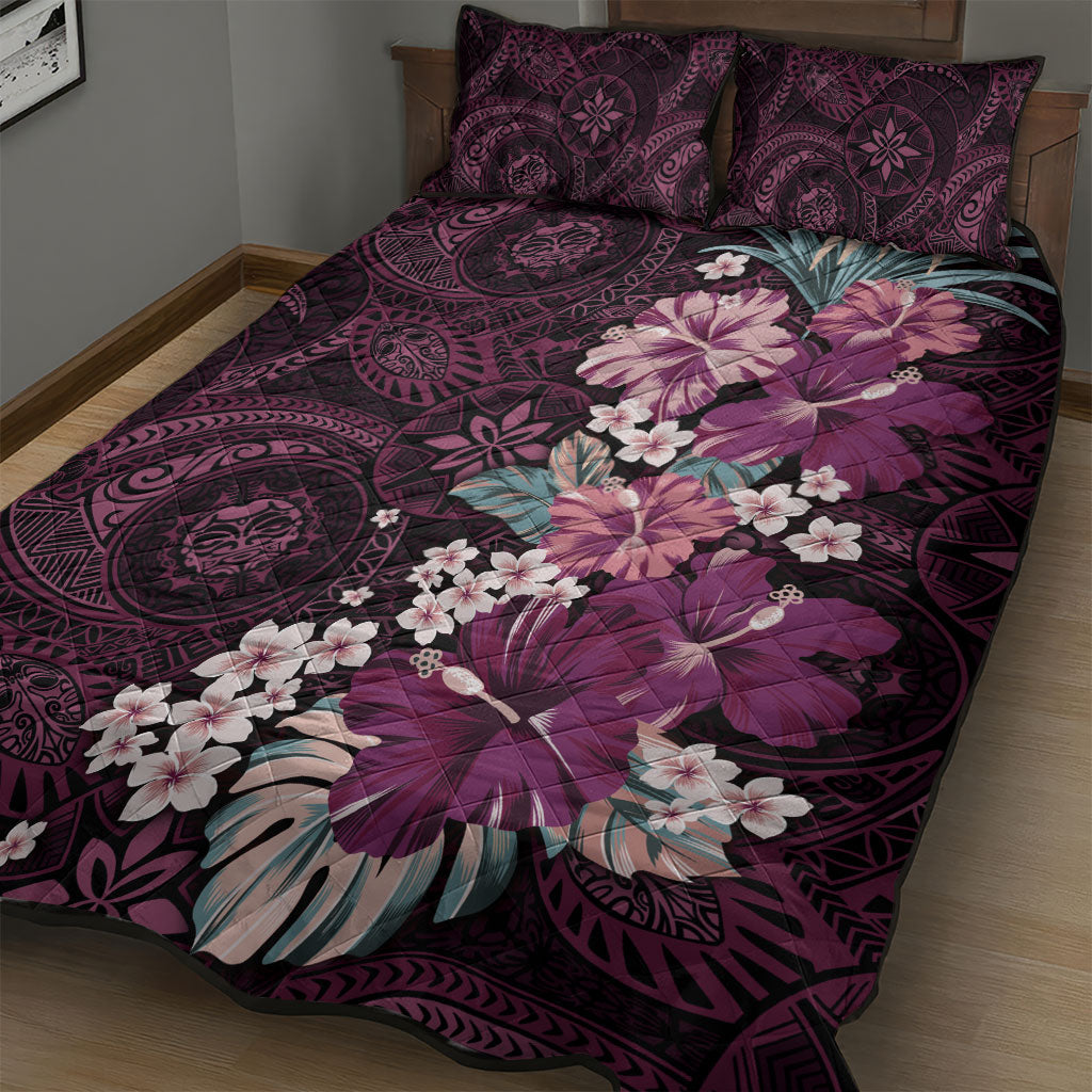 Poni Mama Hawai'i Hibiscus Quilt Bed Set Polynesian Tribal Tattoo Pattern Floral Elements LT9 - Polynesian Pride