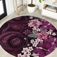 Poni Mama Hawai'i Hibiscus Round Carpet Polynesian Tribal Tattoo Pattern Floral Elements LT9 Pink - Polynesian Pride