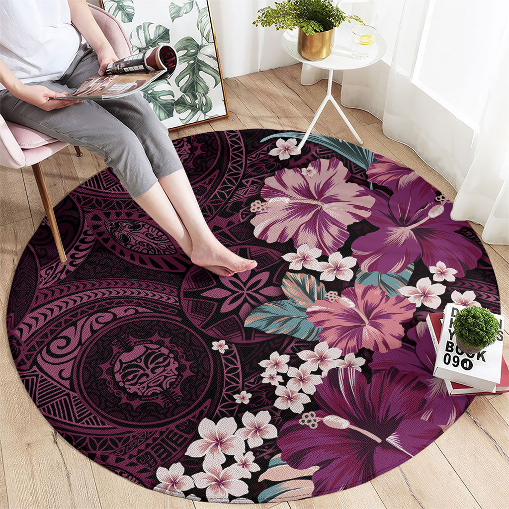 Poni Mama Hawai'i Hibiscus Round Carpet Polynesian Tribal Tattoo Pattern Floral Elements LT9 - Polynesian Pride
