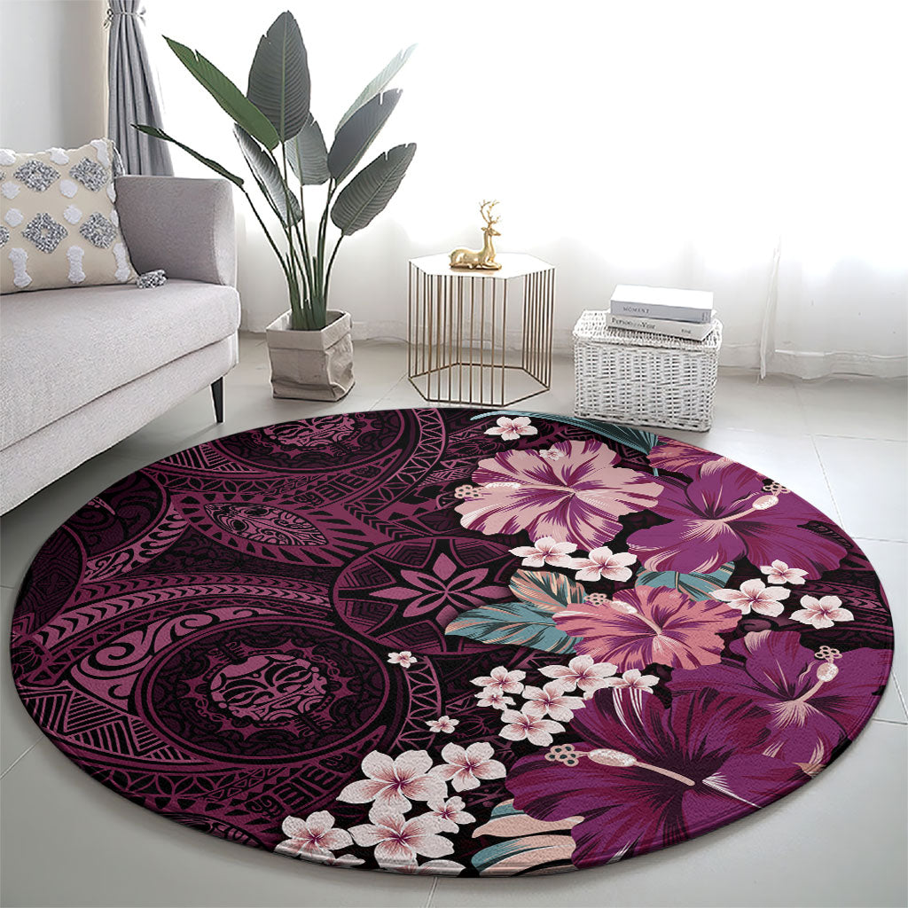 Poni Mama Hawai'i Hibiscus Round Carpet Polynesian Tribal Tattoo Pattern Floral Elements LT9 - Polynesian Pride