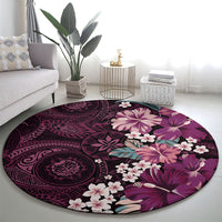 Poni Mama Hawai'i Hibiscus Round Carpet Polynesian Tribal Tattoo Pattern Floral Elements LT9 - Polynesian Pride