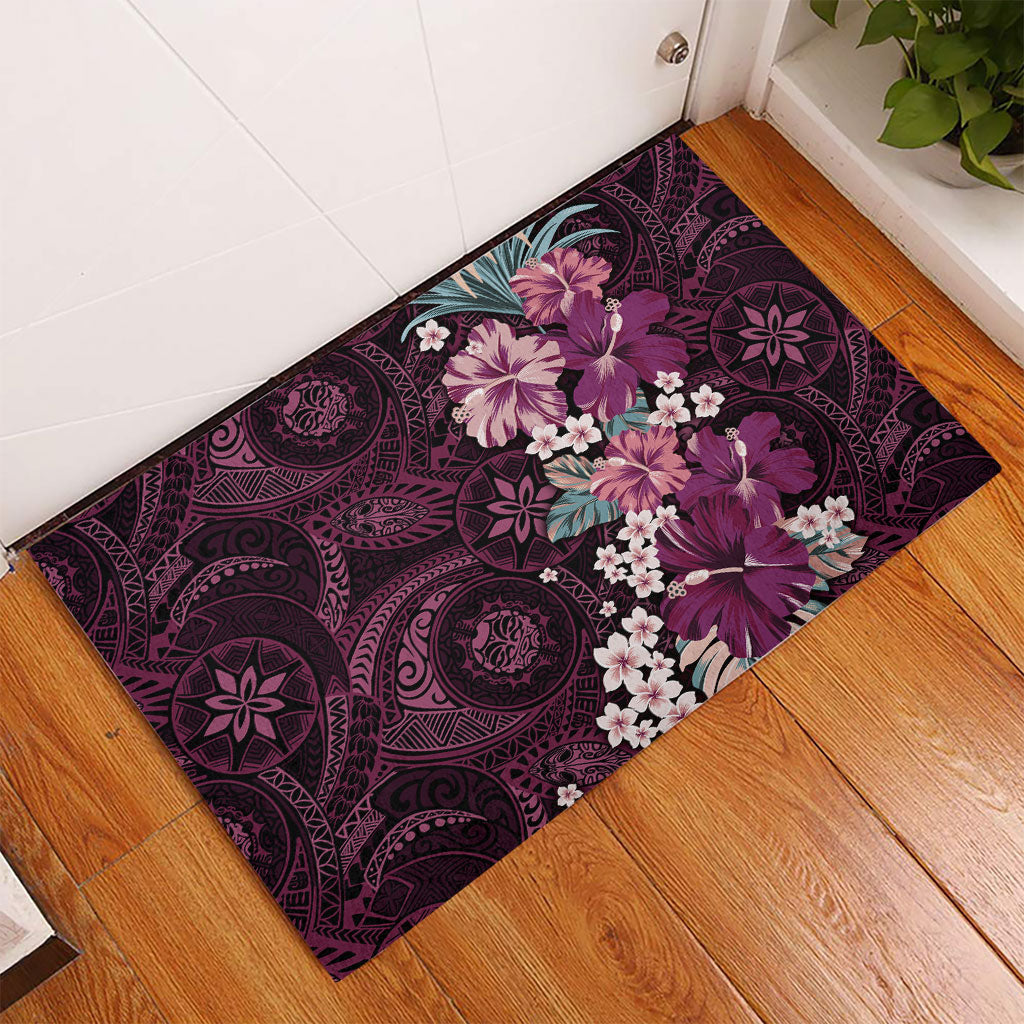 Poni Mama Hawai'i Hibiscus Rubber Doormat Polynesian Tribal Tattoo Pattern Floral Elements LT9 - Polynesian Pride