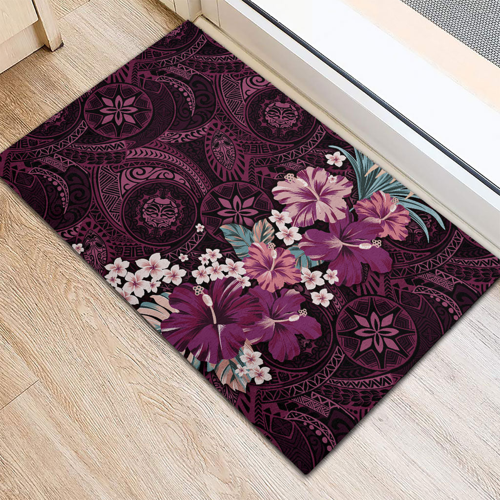 Poni Mama Hawai'i Hibiscus Rubber Doormat Polynesian Tribal Tattoo Pattern Floral Elements LT9 - Polynesian Pride