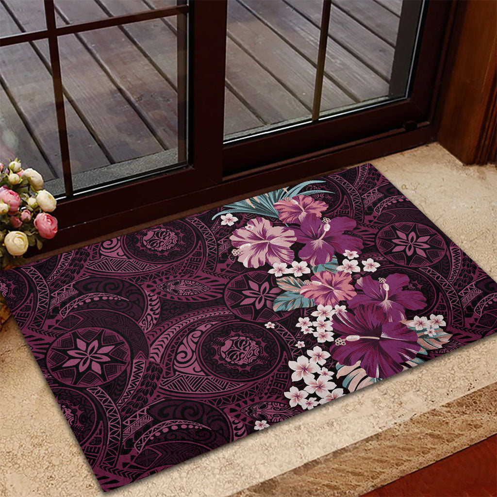 Poni Mama Hawai'i Hibiscus Rubber Doormat Polynesian Tribal Tattoo Pattern Floral Elements LT9 - Polynesian Pride