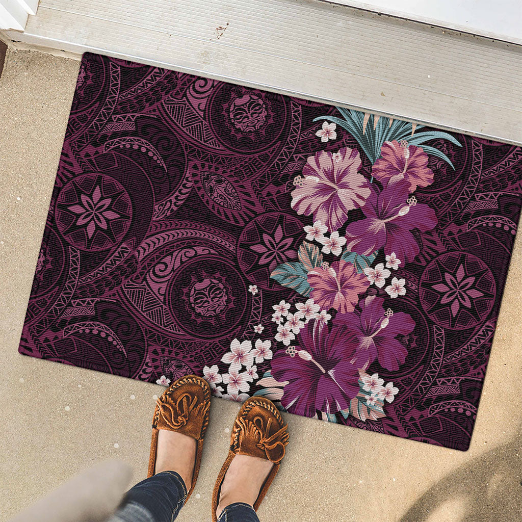 Poni Mama Hawai'i Hibiscus Rubber Doormat Polynesian Tribal Tattoo Pattern Floral Elements LT9 - Polynesian Pride