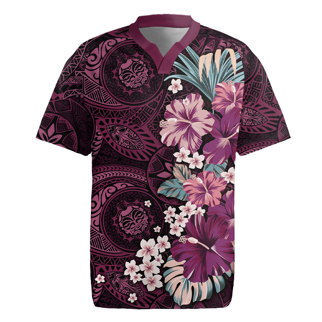 Poni Mama Hawai'i Hibiscus Rugby Jersey Polynesian Tribal Tattoo Pattern Floral Elements LT9 Pink - Polynesian Pride