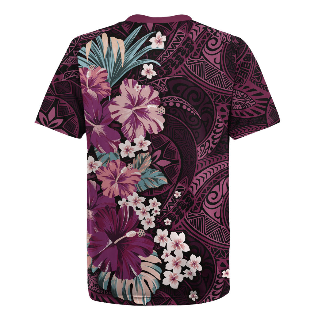 Poni Mama Hawai'i Hibiscus Rugby Jersey Polynesian Tribal Tattoo Pattern Floral Elements LT9 - Polynesian Pride