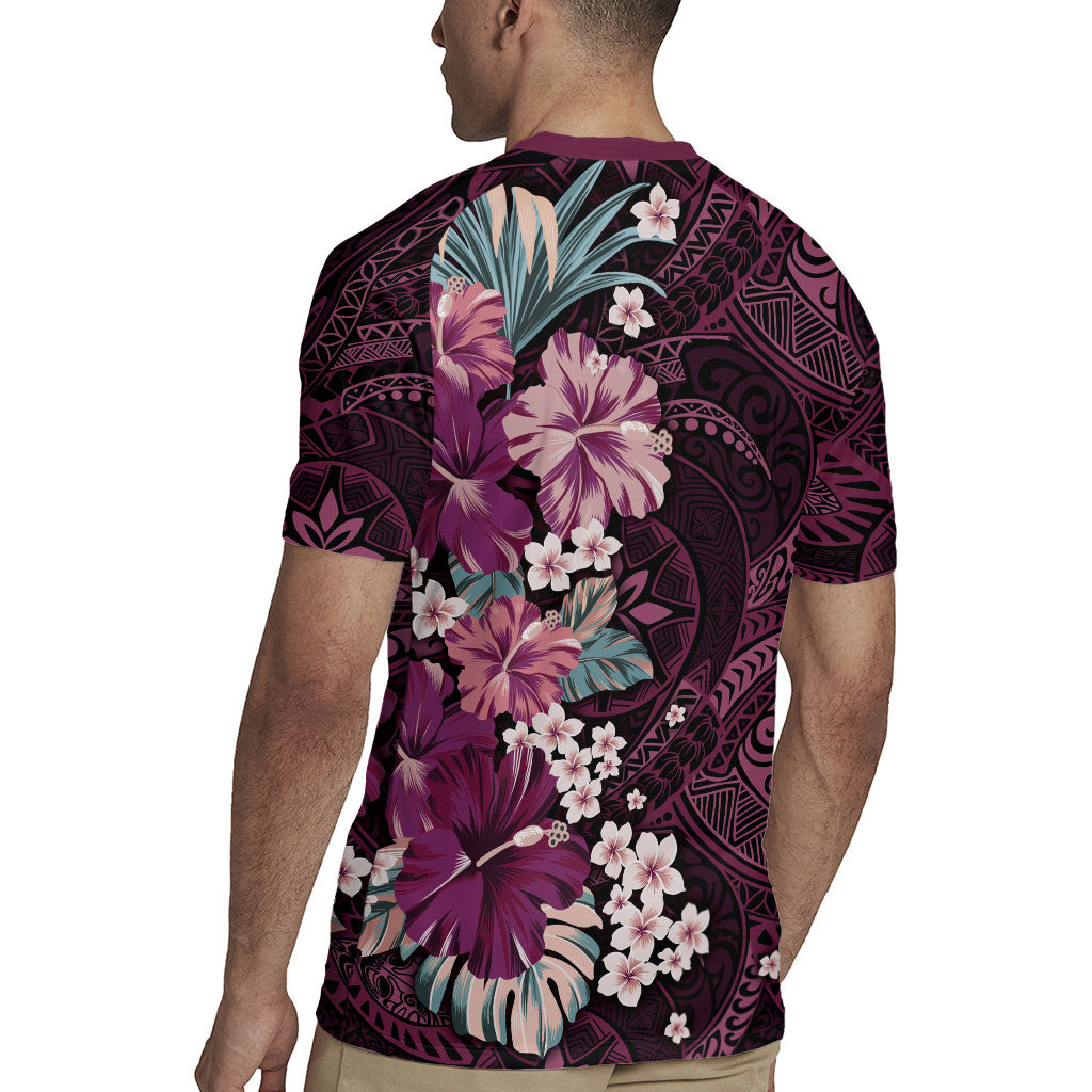 Poni Mama Hawai'i Hibiscus Rugby Jersey Polynesian Tribal Tattoo Pattern Floral Elements LT9 - Polynesian Pride