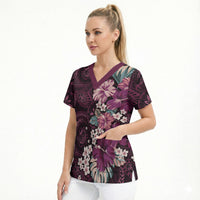 Poni Mama Hawai'i Hibiscus Scrub Top Polynesian Tribal Tattoo Pattern Floral Elements LT9 - Polynesian Pride