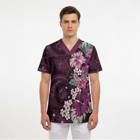 Poni Mama Hawai'i Hibiscus Scrub Top Polynesian Tribal Tattoo Pattern Floral Elements LT9 - Polynesian Pride