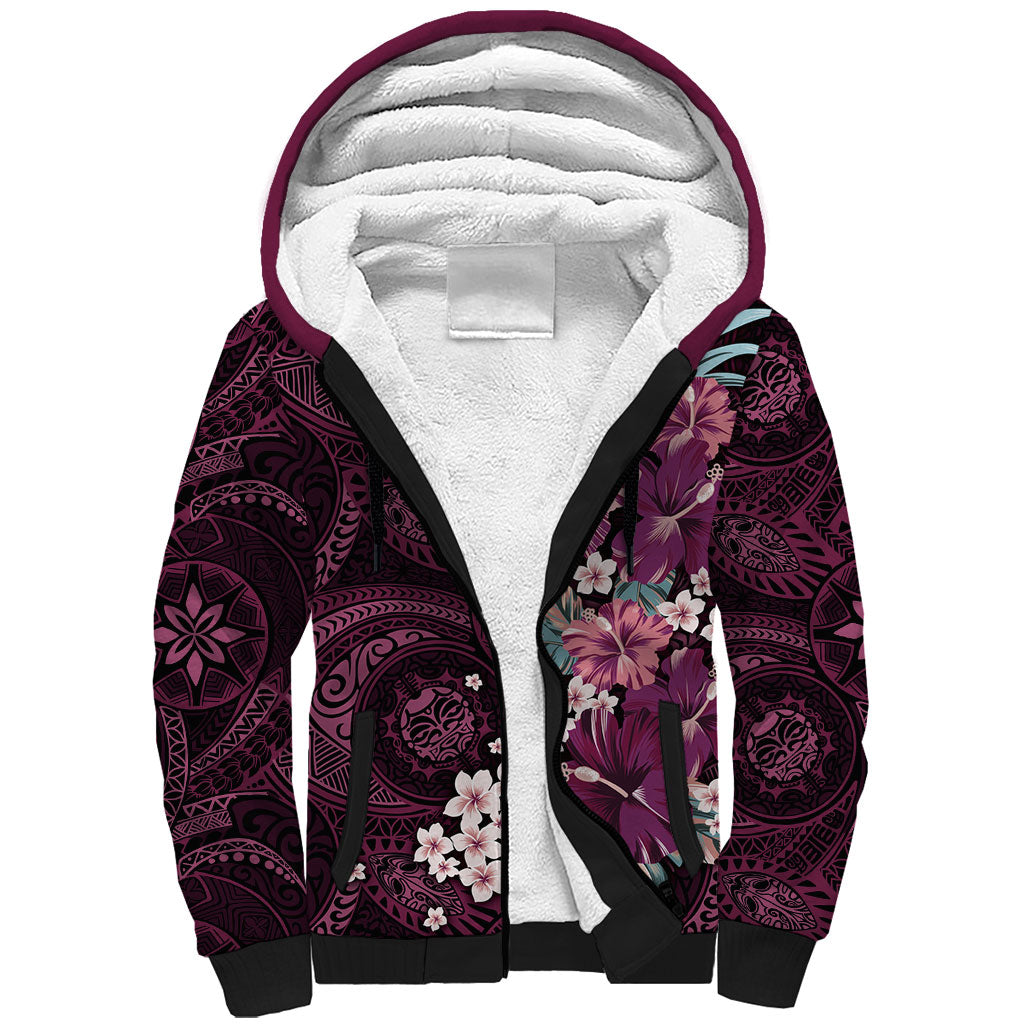 Poni Mama Hawai'i Hibiscus Sherpa Hoodie Polynesian Tribal Tattoo Pattern Floral Elements LT9 Unisex Pink - Polynesian Pride