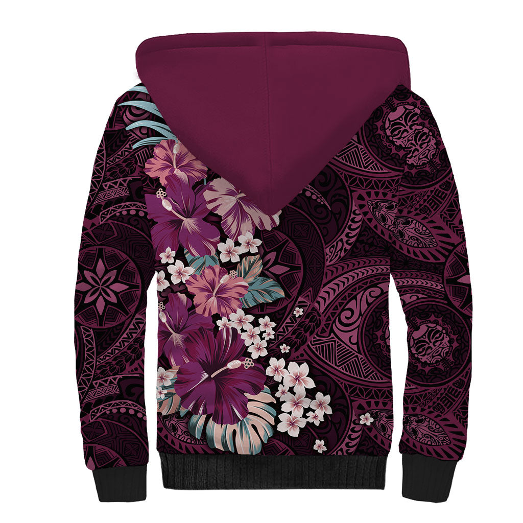 Poni Mama Hawai'i Hibiscus Sherpa Hoodie Polynesian Tribal Tattoo Pattern Floral Elements LT9 - Polynesian Pride