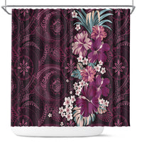 Poni Mama Hawai'i Hibiscus Shower Curtain Polynesian Tribal Tattoo Pattern Floral Elements LT9 Pink - Polynesian Pride